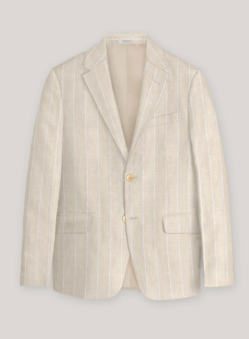 Italian Prato Beige Wide Stripe Linen Jacket - StudioSuits