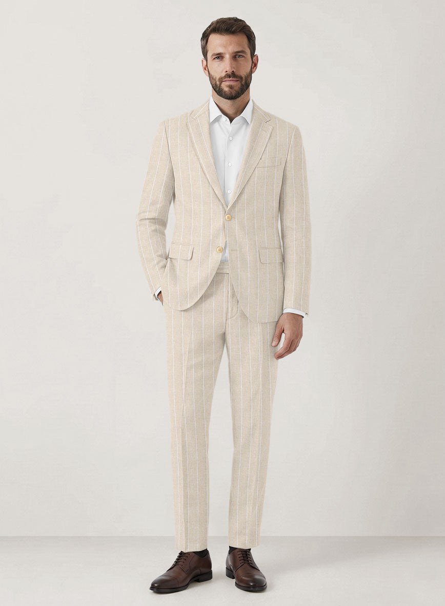 Italian Prato Beige Wide Stripe Linen Suit - StudioSuits