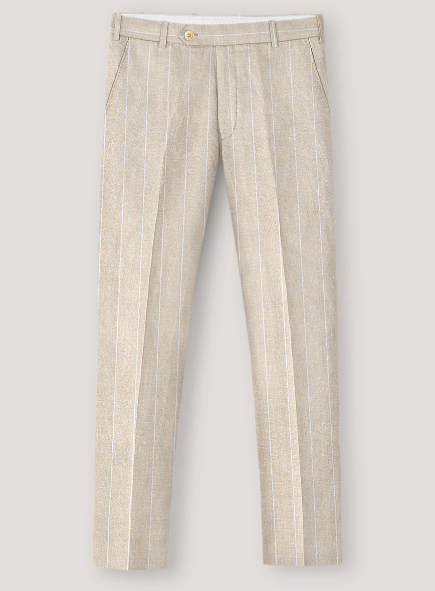 Italian Prato Beige Wide Stripe Linen Pants - StudioSuits