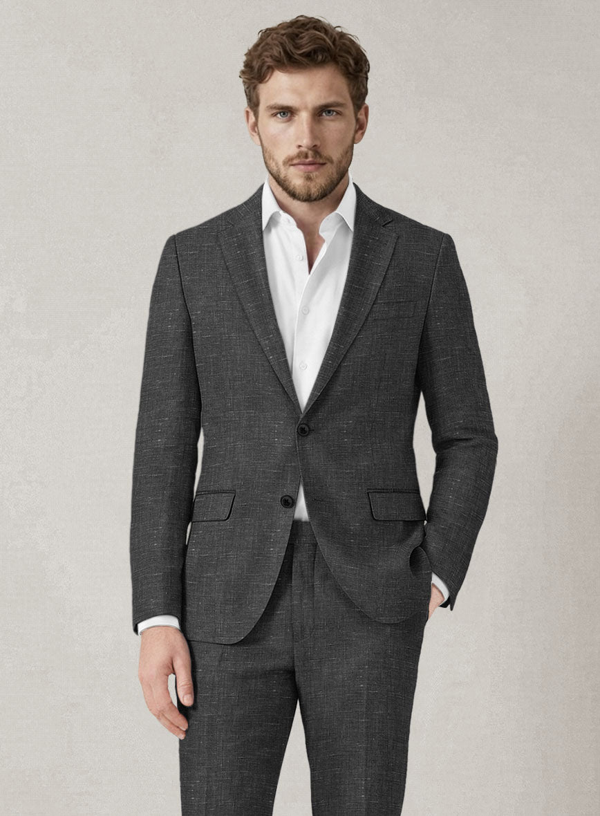 Italian Prato Black Chambray Linen Jacket - StudioSuits