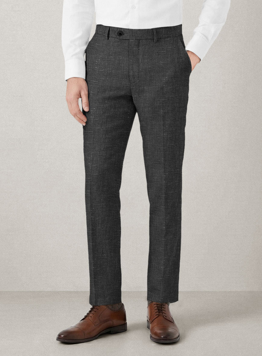 Italian Prato Black Chambray Linen Pants - StudioSuits