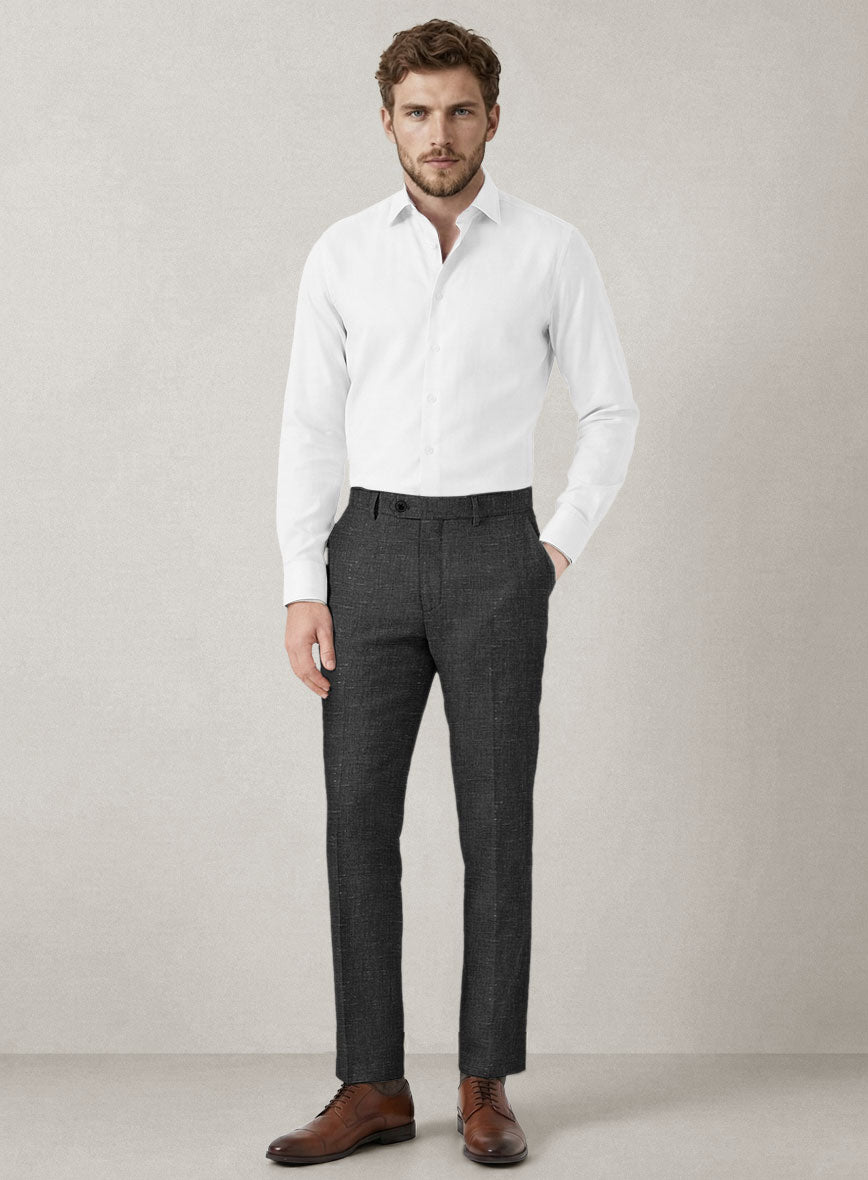 Italian Prato Black Chambray Linen Pants - StudioSuits