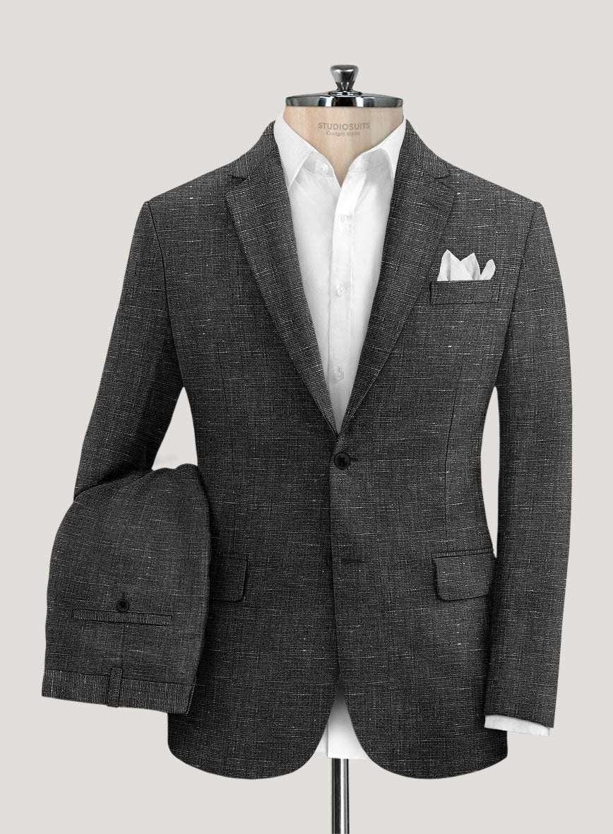 Italian Prato Black Chambray Linen Suit - StudioSuits