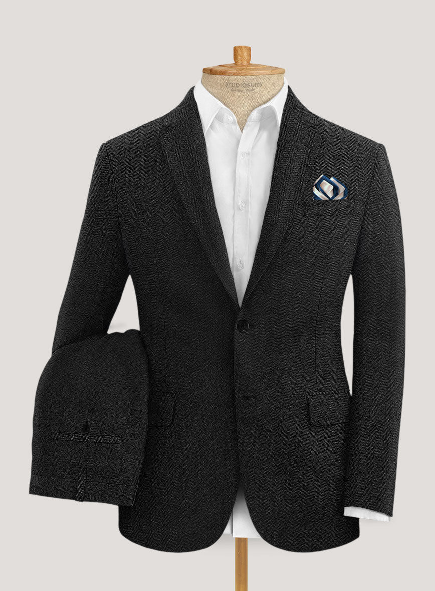 Italian Prato Black Herringbone Linen Jacket - StudioSuits