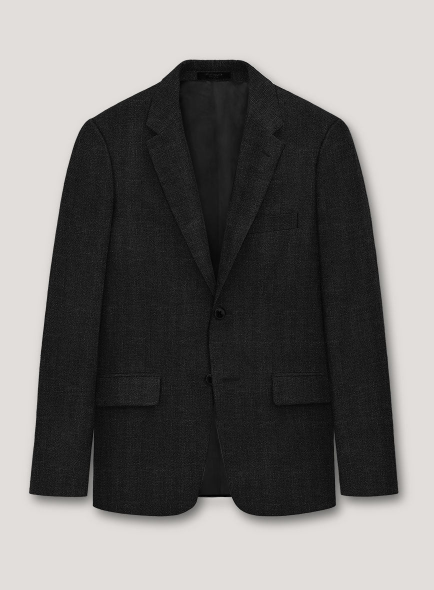 Italian Prato Black Herringbone Linen Jacket - StudioSuits
