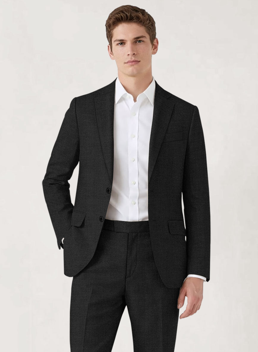 Italian Prato Black Herringbone Linen Suit - StudioSuits