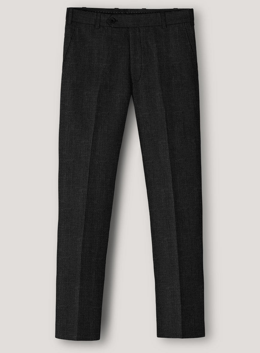 Italian Prato Black Herringbone Linen Pants - StudioSuits