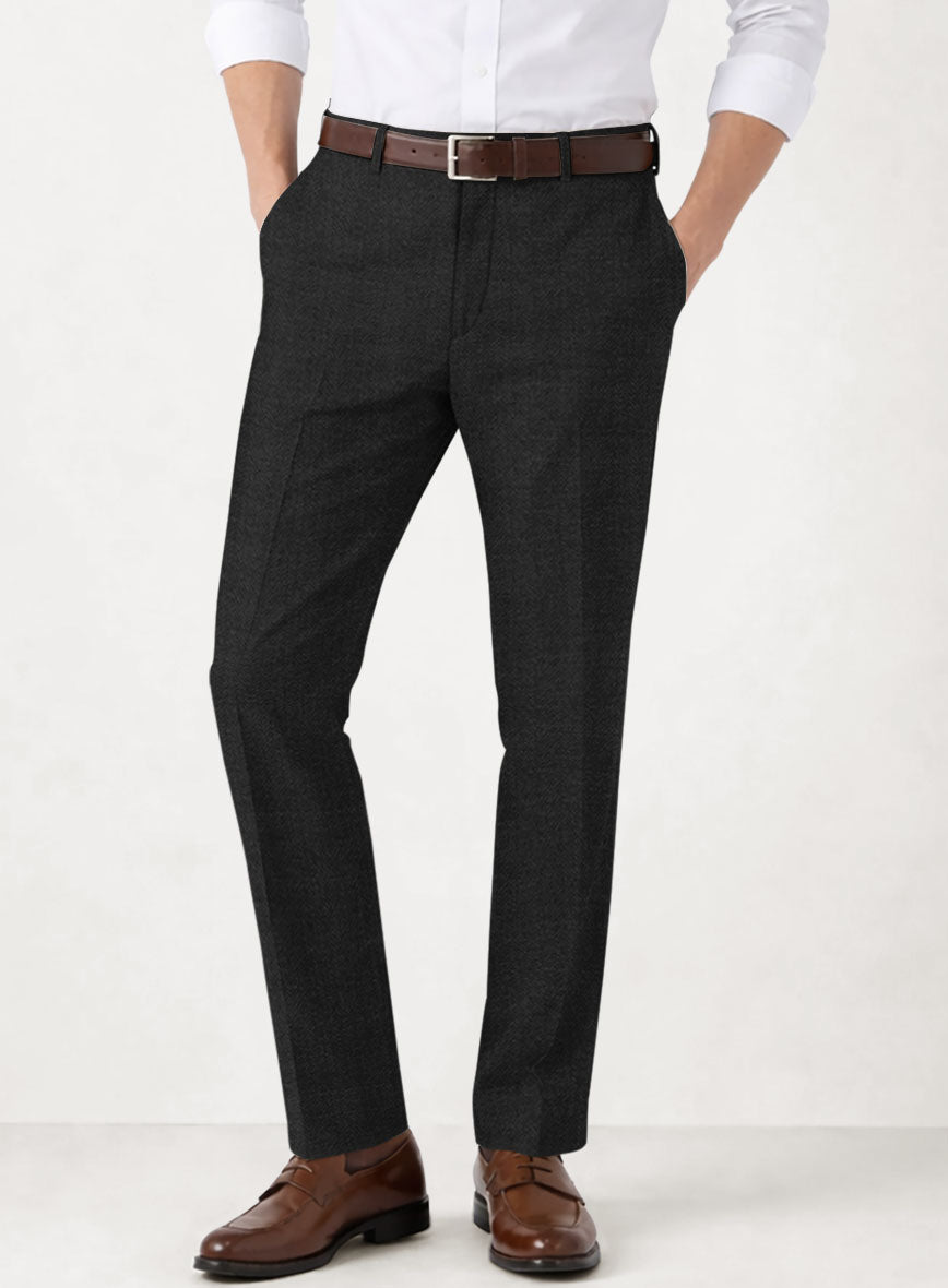 Italian Prato Black Herringbone Linen Pants - StudioSuits