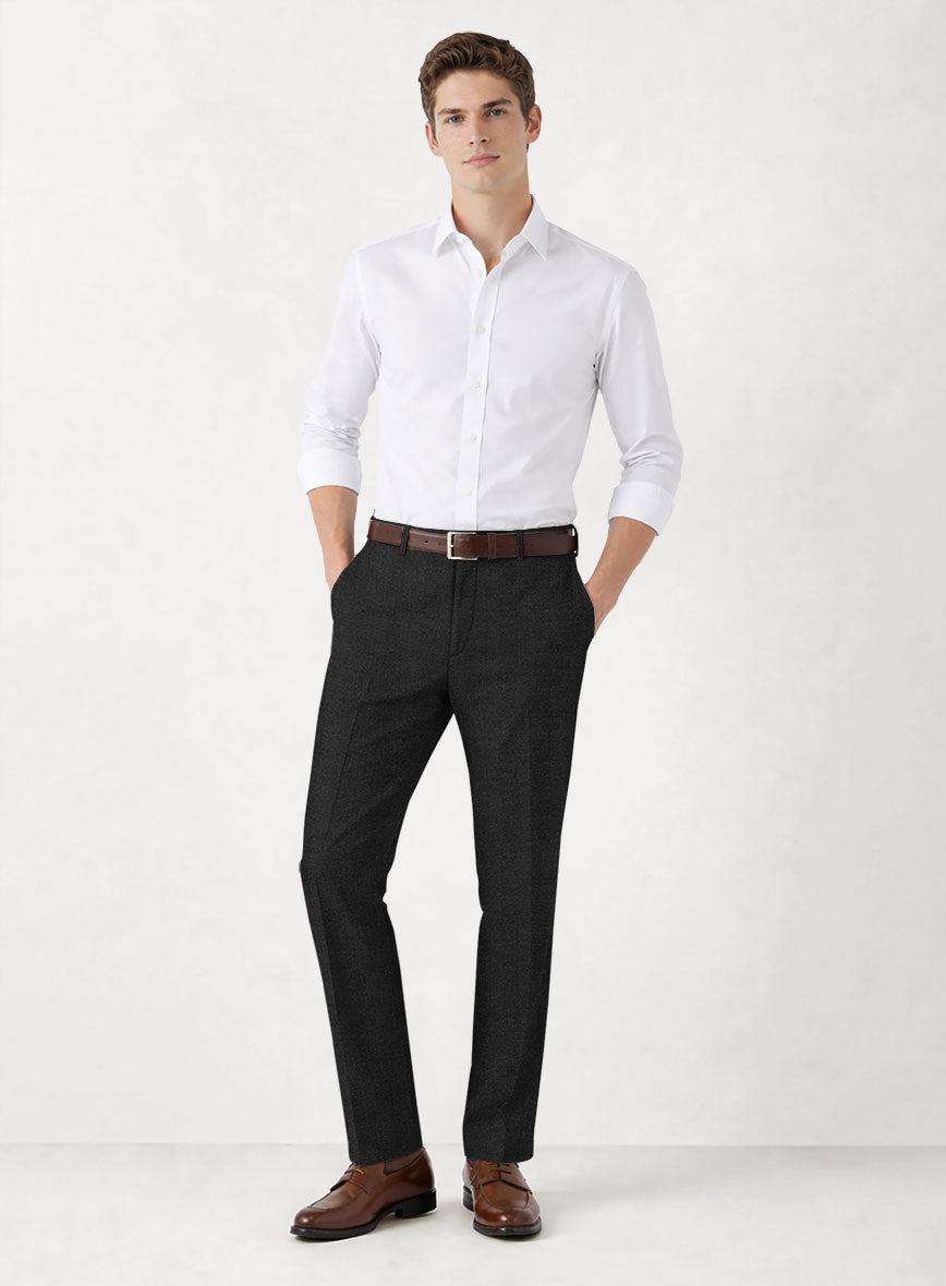 Italian Prato Black Herringbone Linen Pants - StudioSuits