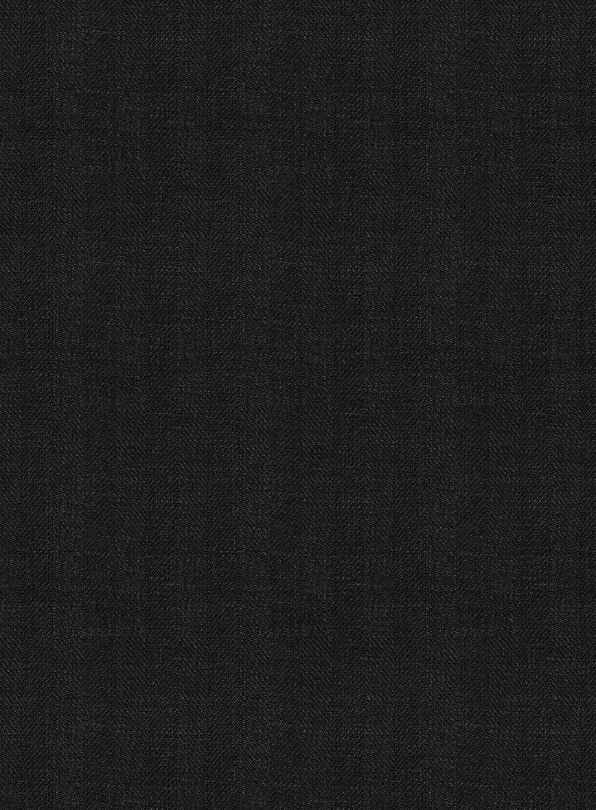 Italian Prato Black Herringbone Linen Pants - StudioSuits