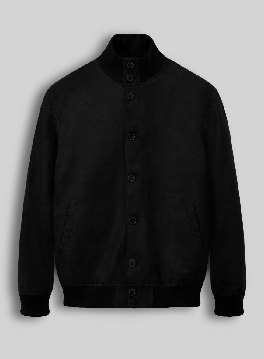 Italian Prato Black Linen Bomber Jacket - StudioSuits