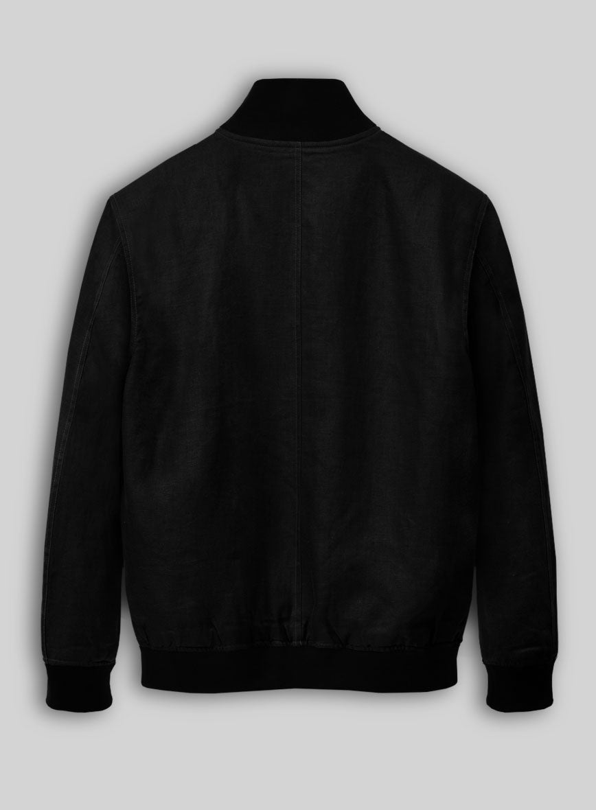 Italian Prato Black Linen Bomber Jacket - StudioSuits