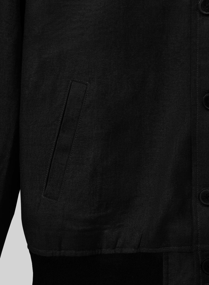 Italian Prato Black Linen Bomber Jacket - StudioSuits