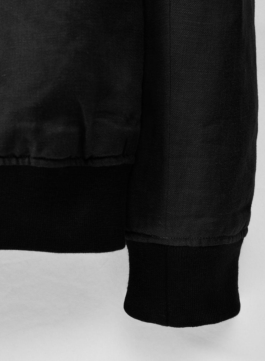 Italian Prato Black Linen Bomber Jacket - StudioSuits