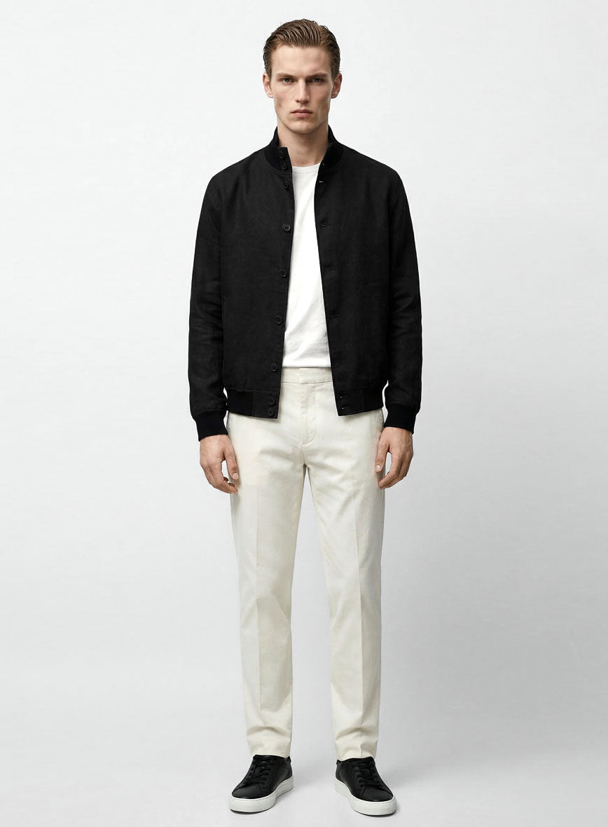 Italian Prato Black Linen Bomber Jacket - StudioSuits