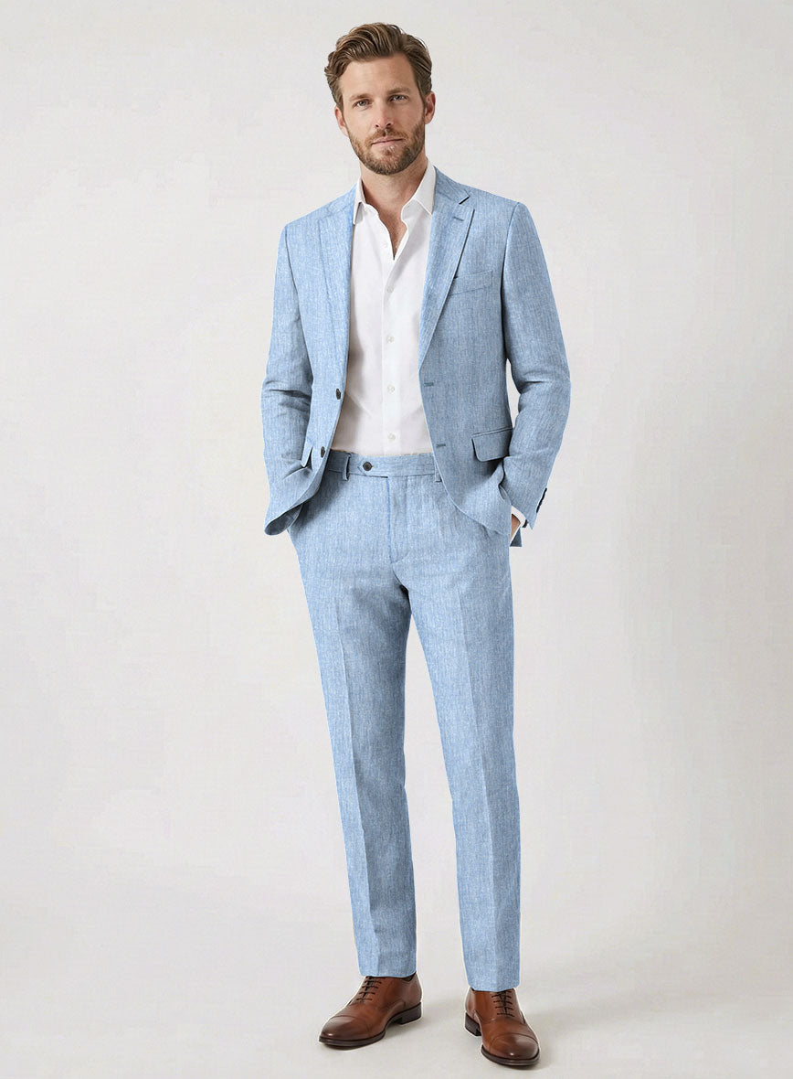 Italian Prato Blue Herringbone Linen Suit - StudioSuits