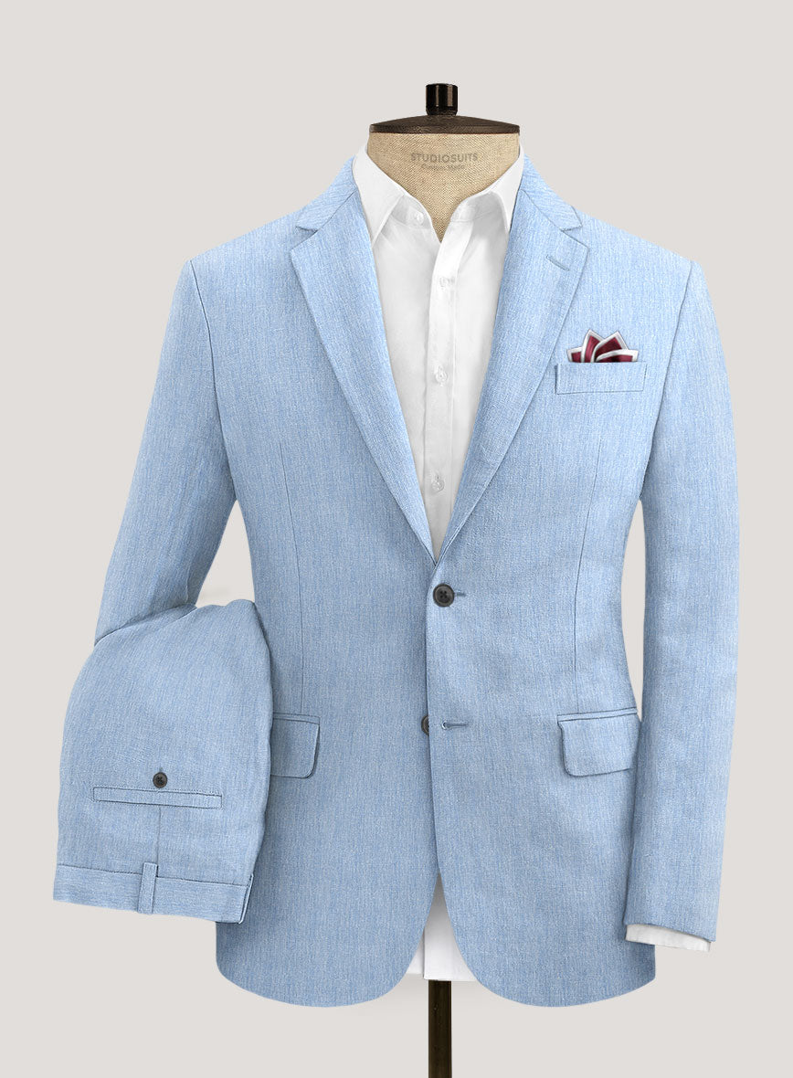 Italian Prato Blue Herringbone Linen Suit - StudioSuits