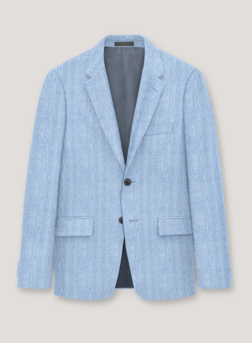 Italian Prato Blue Herringbone Linen Jacket - StudioSuits