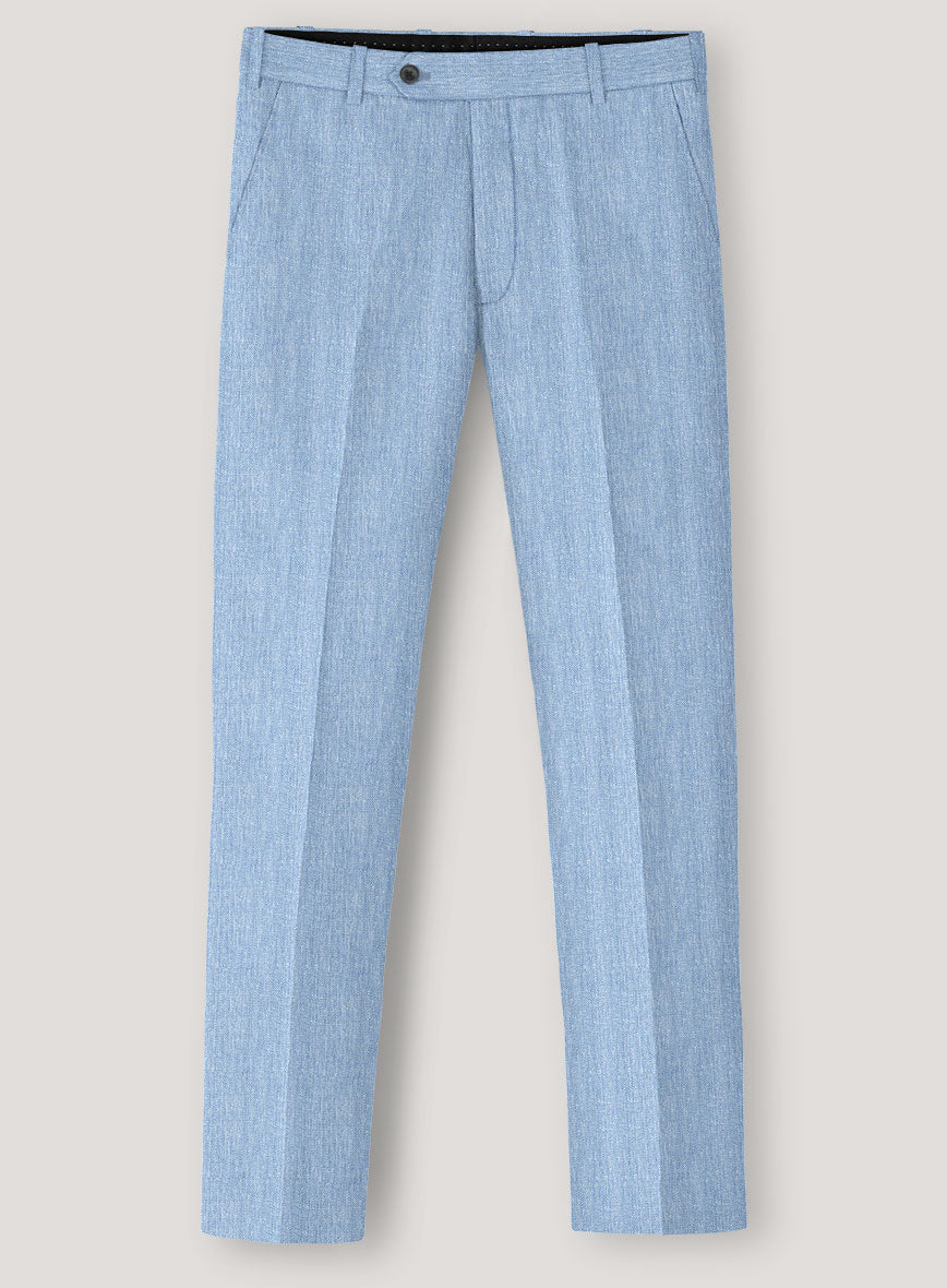 Italian Prato Blue Herringbone Linen Pants - StudioSuits