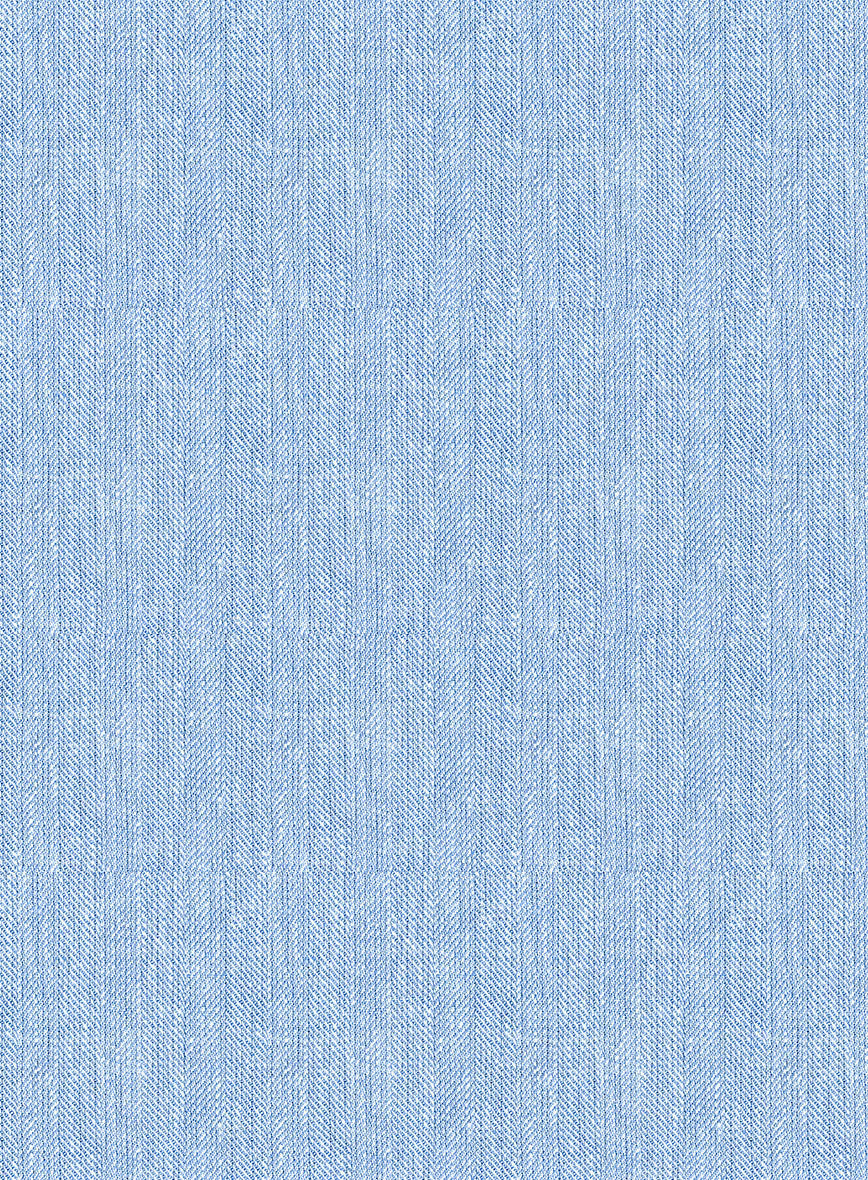 Italian Prato Blue Herringbone Linen Pants - StudioSuits