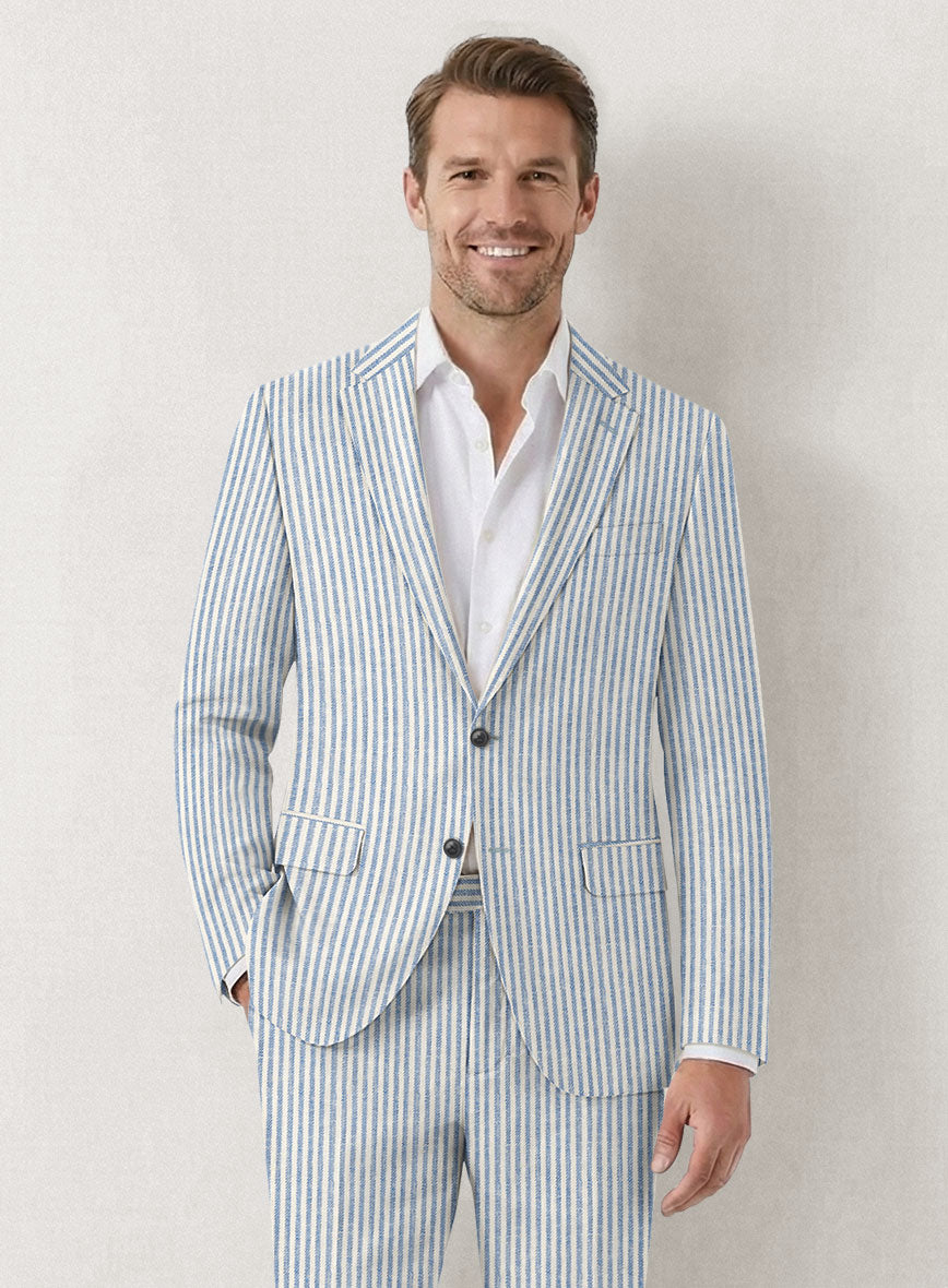 Italian Prato Blue Pinstripe Linen Jacket - StudioSuits