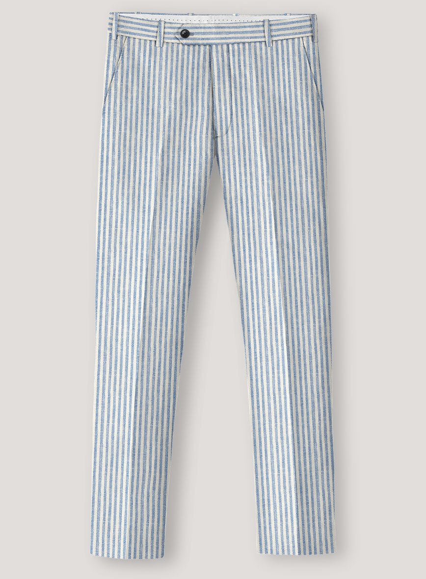 Italian Prato Blue Pinstripe Linen Pants - StudioSuits