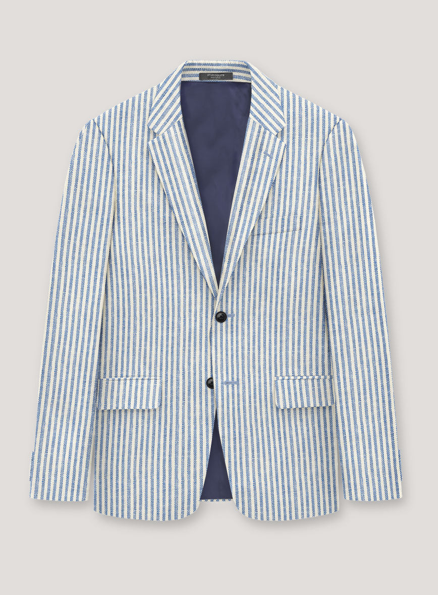 Italian Prato Blue Pinstripe Linen Jacket - StudioSuits
