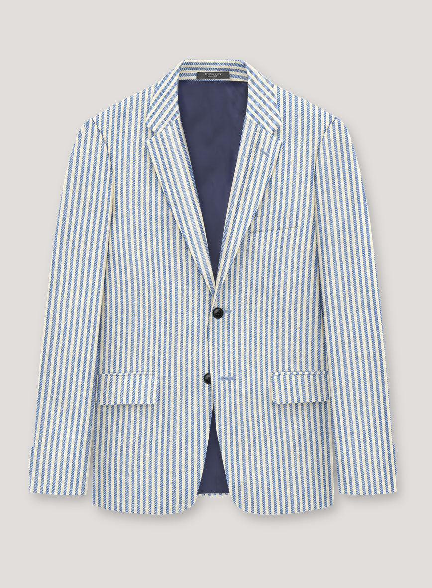 Italian Prato Blue Pinstripe Linen Suit - StudioSuits