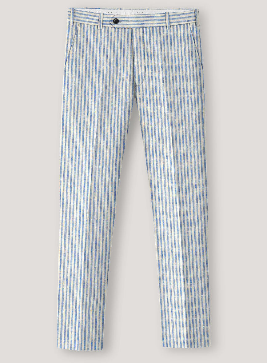 Italian Prato Blue Pinstripe Linen Suit - StudioSuits
