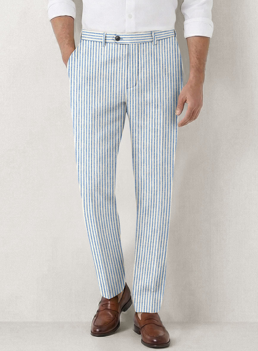 Italian Prato Blue Pinstripe Linen Suit - StudioSuits