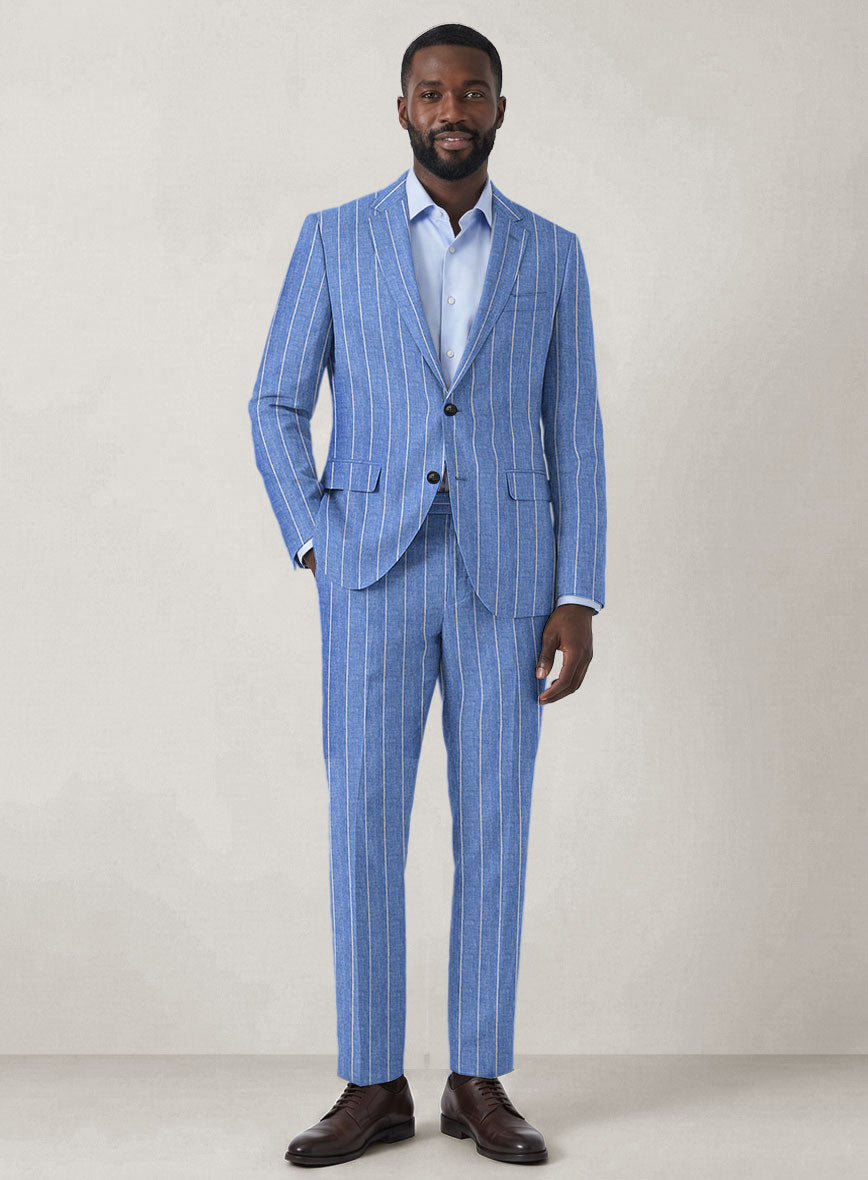 Italian Prato Blue Wide Stripe Linen Suit - StudioSuits
