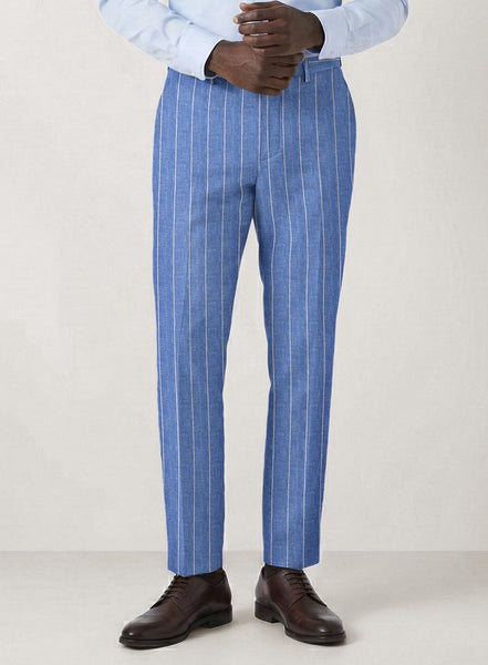 blue striped dress pants Men's Italian Prato Wide Stripe Linen by StudioSuits Size:Pre-order Size 0 vt::All Wedding::Occasion::Bridesmaid Suit pants Wedding Dreams Meaning: What Leg Pleated Dress Pants