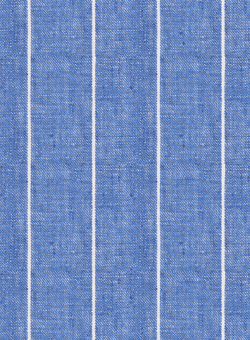 Italian Prato Blue Wide Stripe Linen Pants - StudioSuits