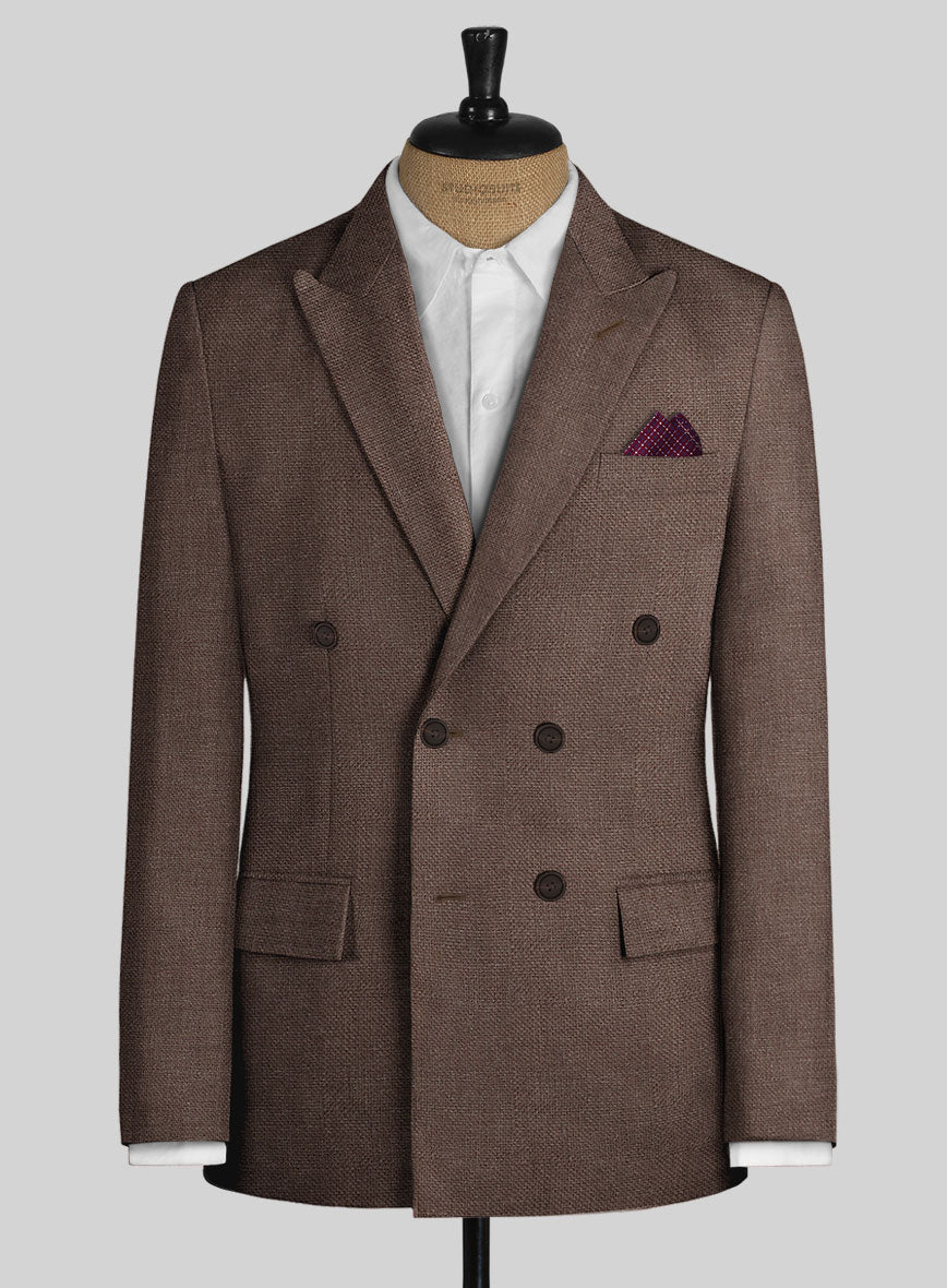Italian Prato Brown Dobby Linen Double Breasted Suit - StudioSuits