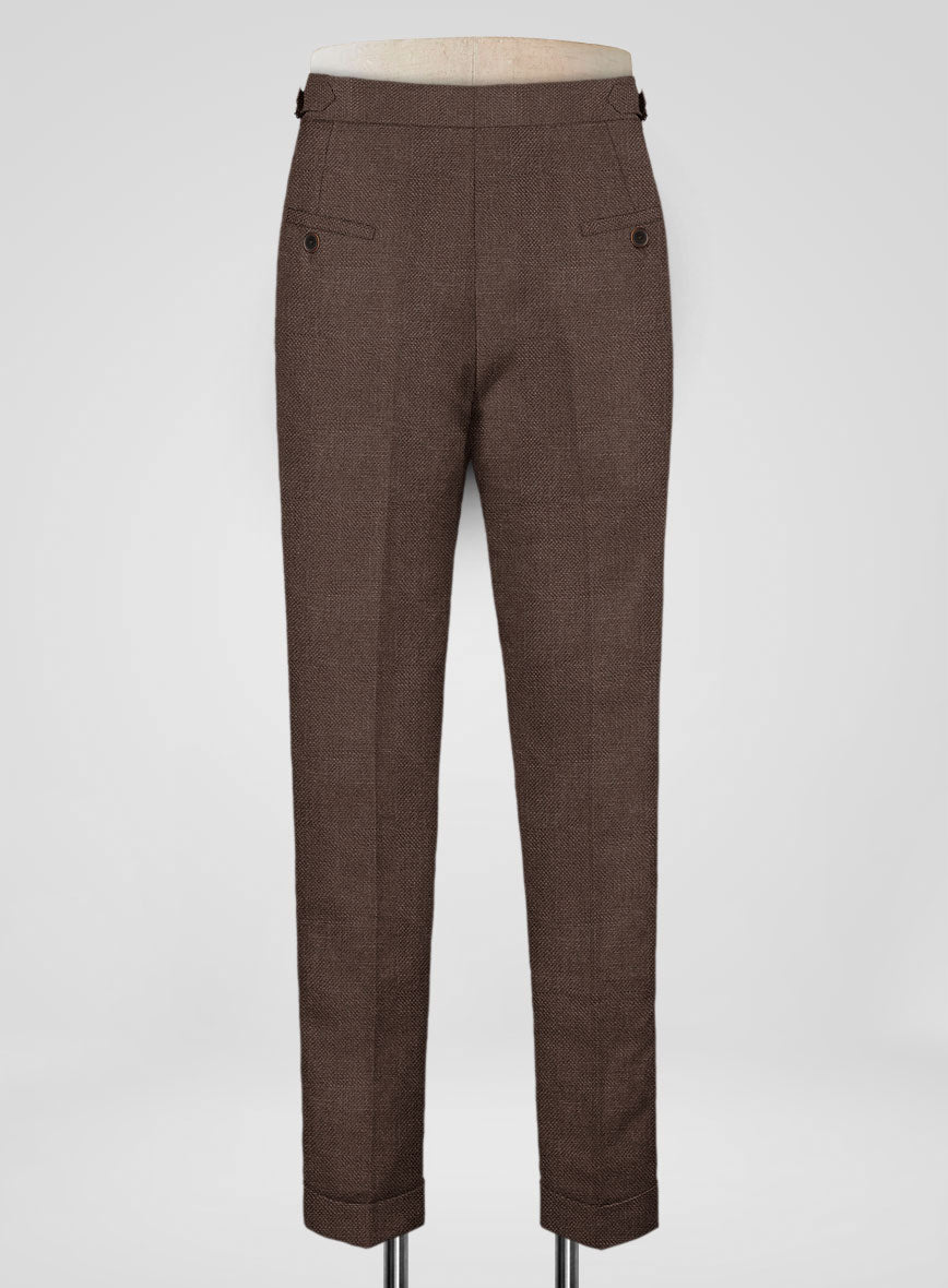 Italian Prato Brown Dobby Linen Highland Trousers - StudioSuits