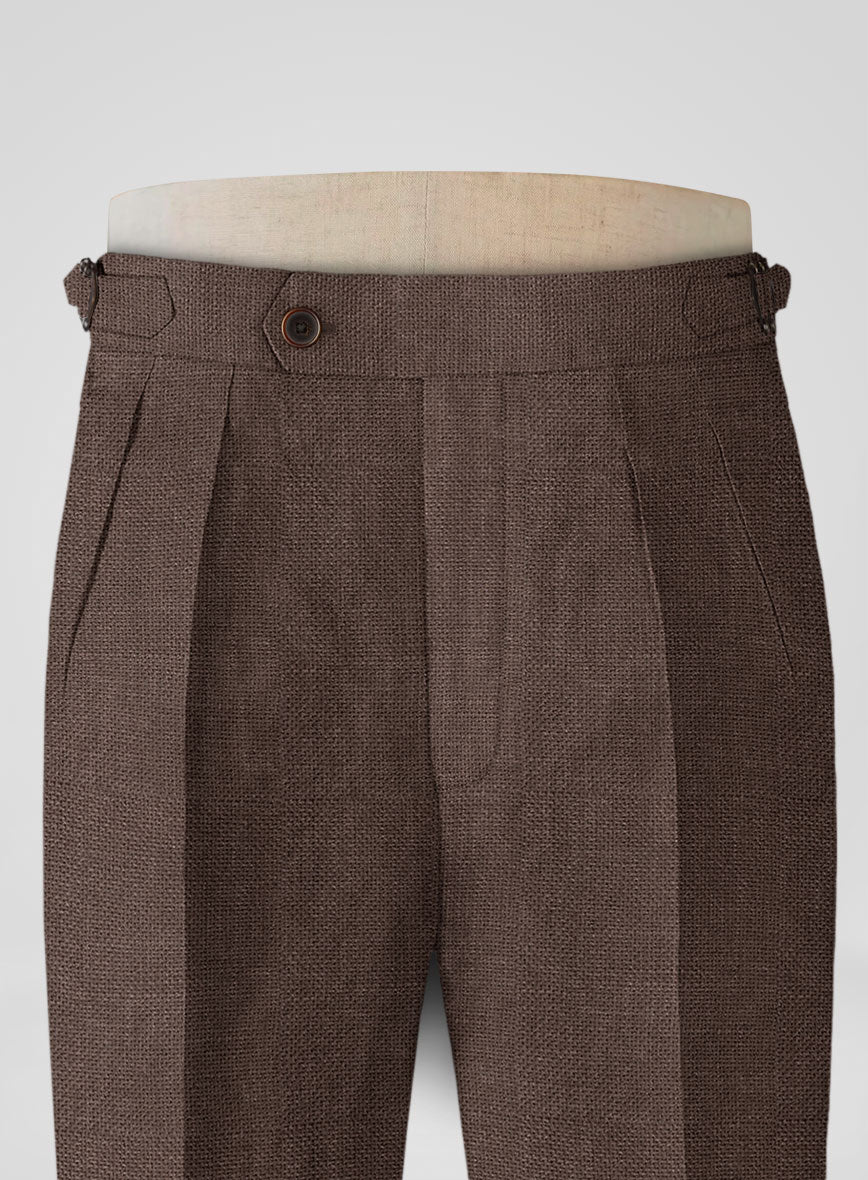 Italian Prato Brown Dobby Linen Highland Trousers - StudioSuits