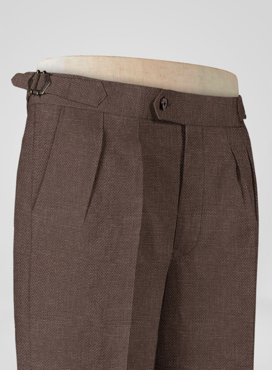 Italian Prato Brown Dobby Linen Highland Trousers - StudioSuits