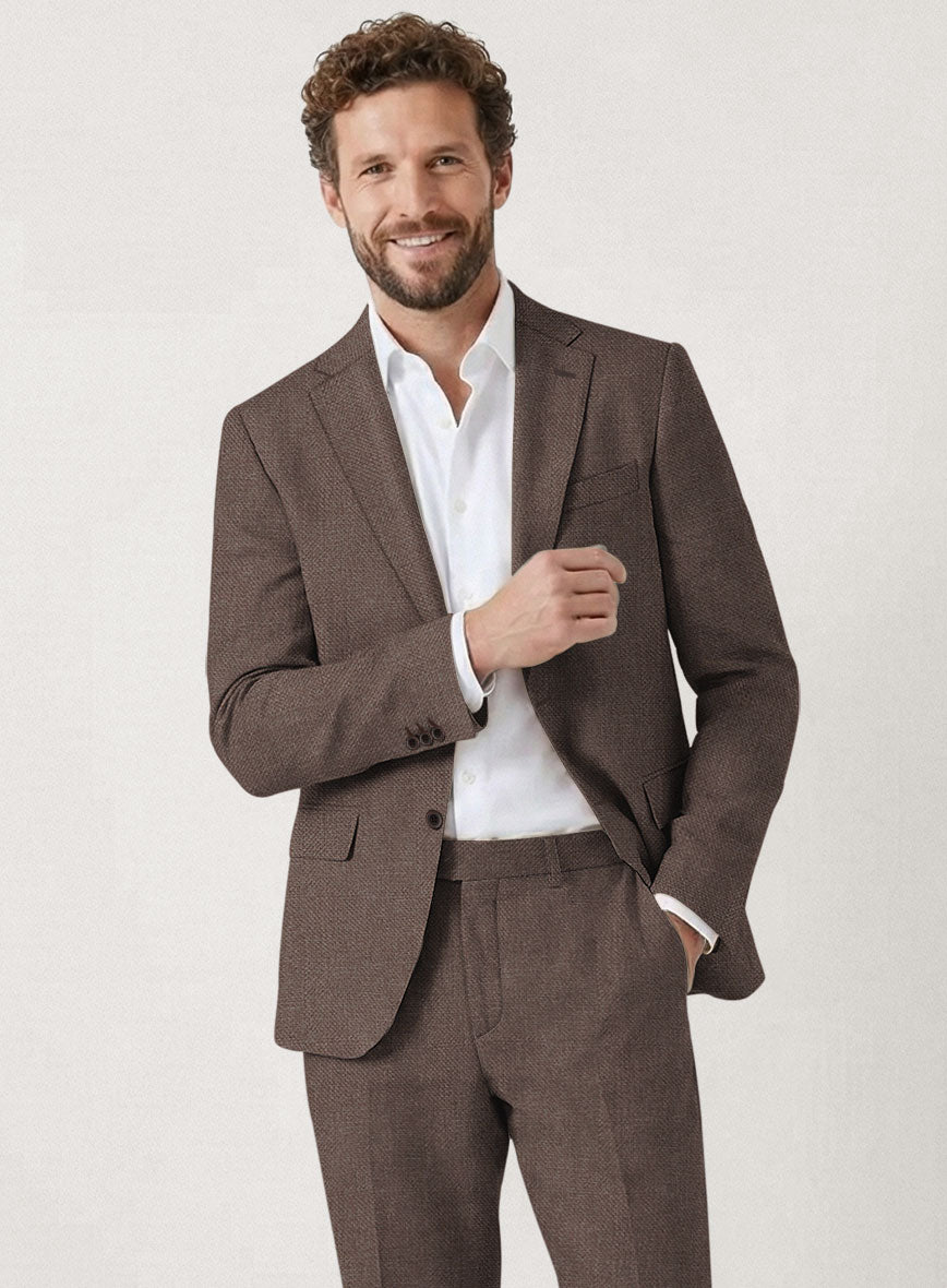 Italian Prato Brown Dobby Linen Jacket - StudioSuits