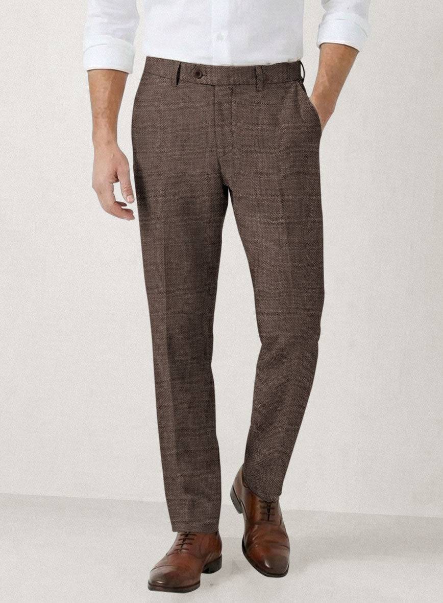 Italian Prato Brown Dobby Linen Pants - StudioSuits