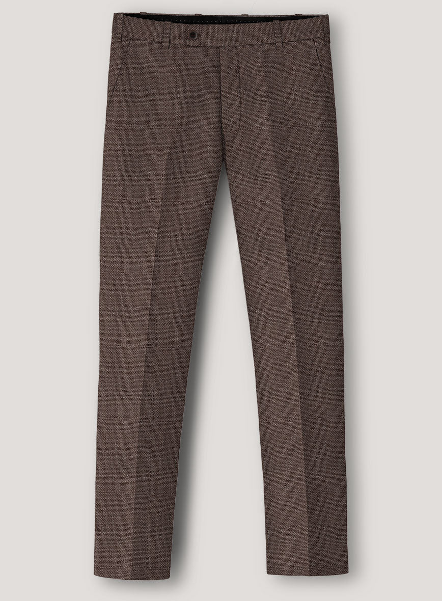 Italian Prato Brown Dobby Linen Pants - StudioSuits