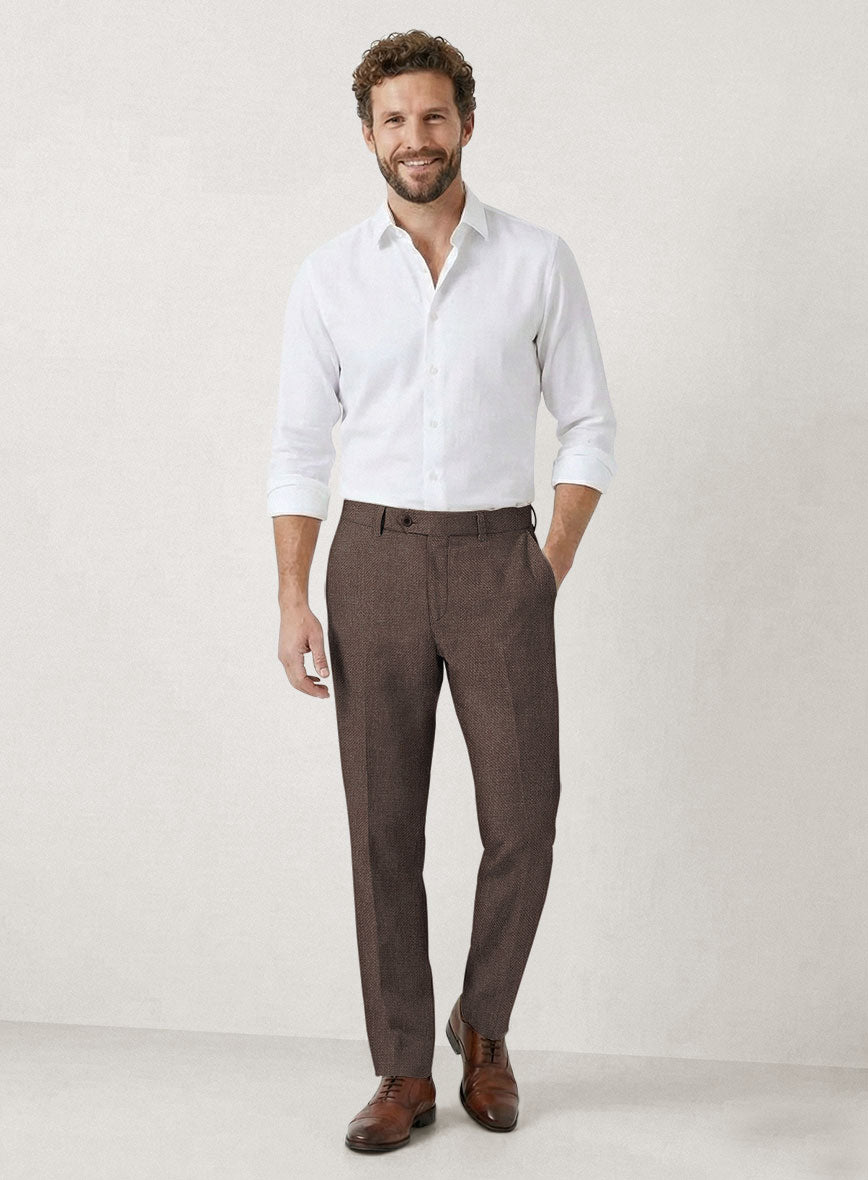 Italian Prato Brown Dobby Linen Pants - StudioSuits