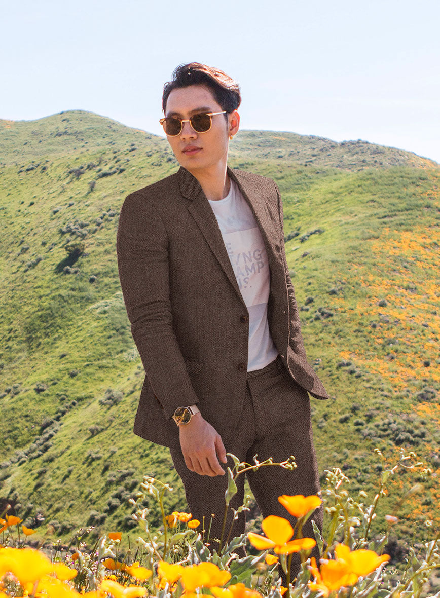 Italian Prato Brown Dobby Linen Suit - StudioSuits