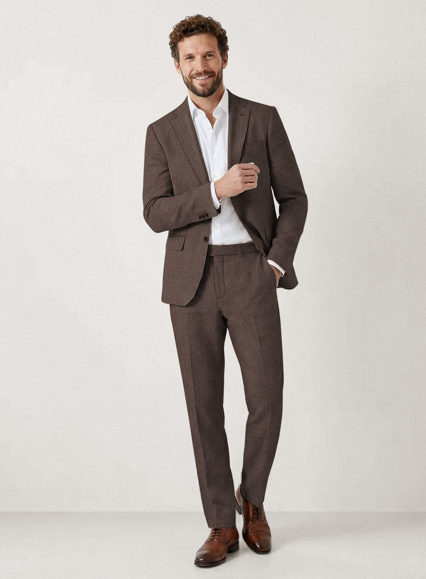 Italian Prato Brown Dobby Linen Suit - StudioSuits