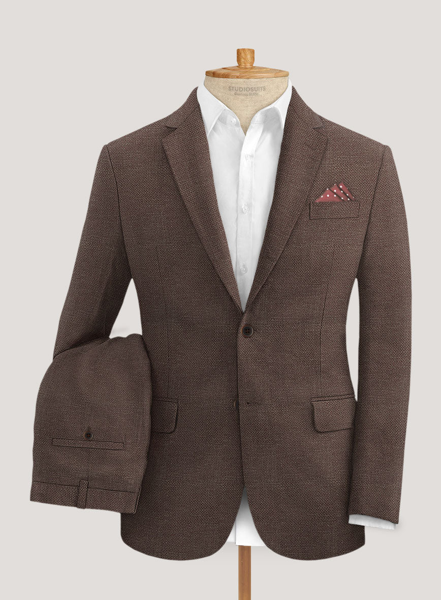 Italian Prato Brown Dobby Linen Suit - StudioSuits