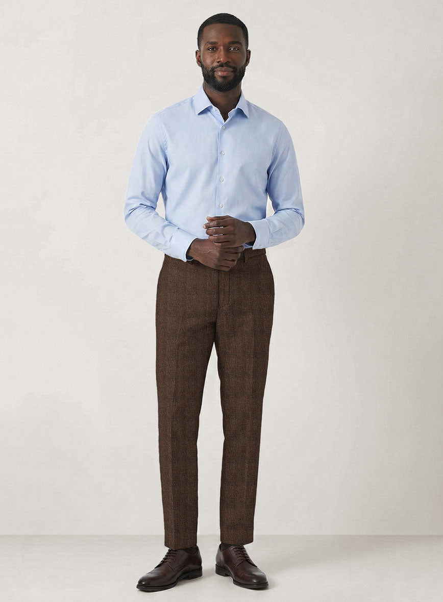 Italian Prato Brown Glen Linen Pants - StudioSuits