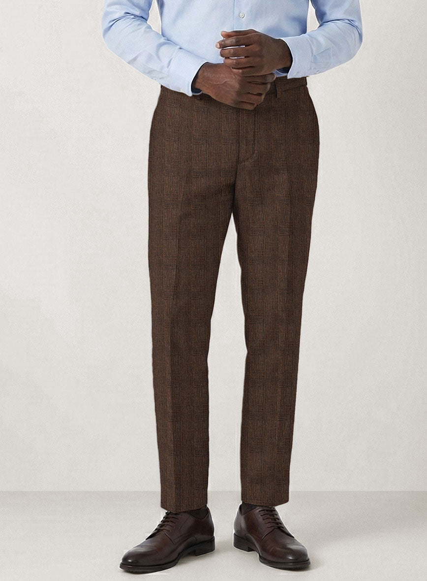 Italian Prato Brown Glen Linen Pants - StudioSuits