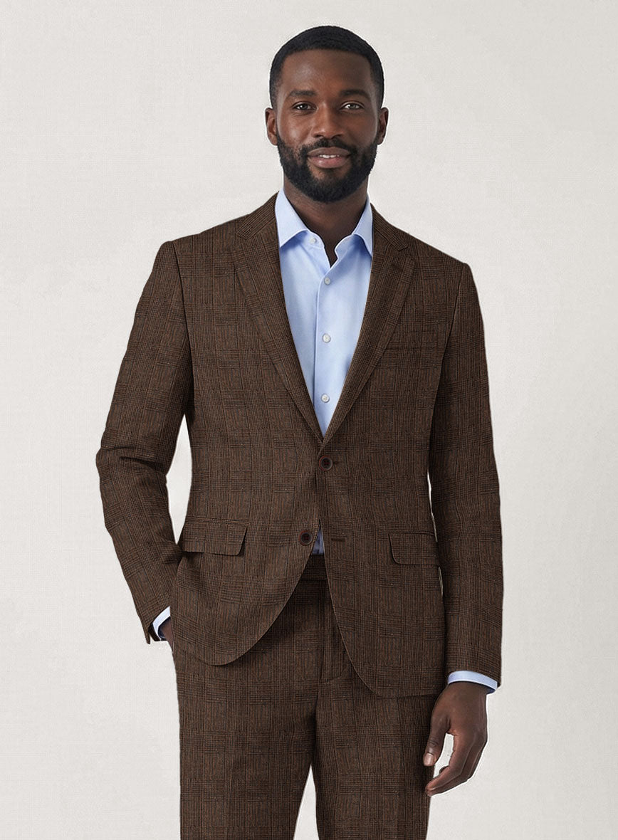 Italian Prato Brown Glen Linen Jacket - StudioSuits