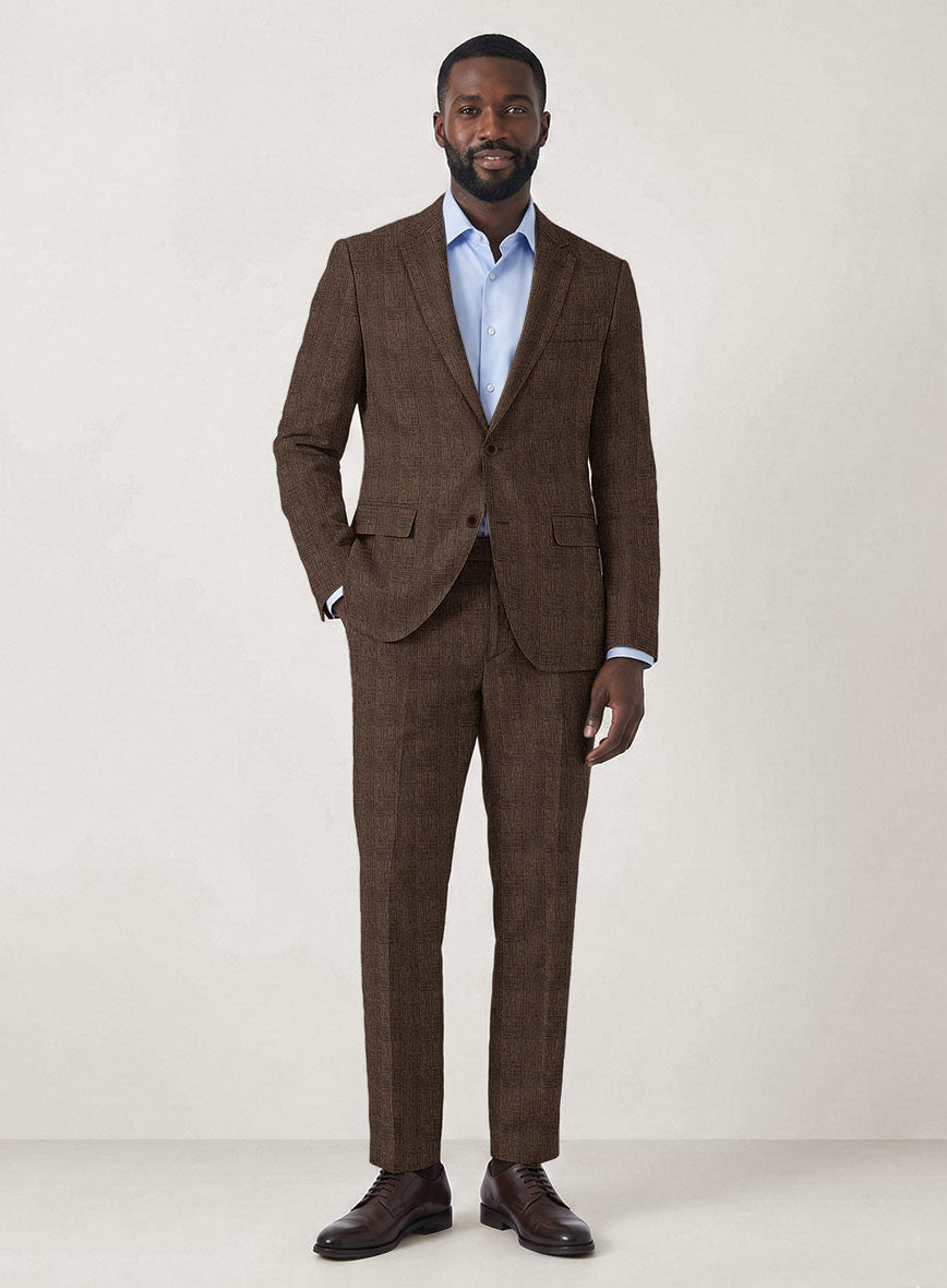 Italian Prato Brown Glen Linen Suit - StudioSuits
