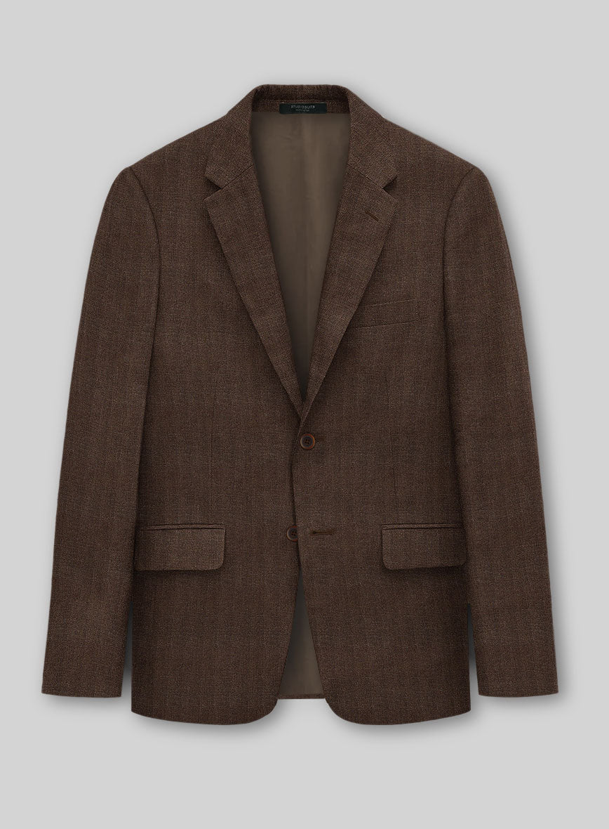 Italian Prato Brown Herringbone Linen Jacket - StudioSuits