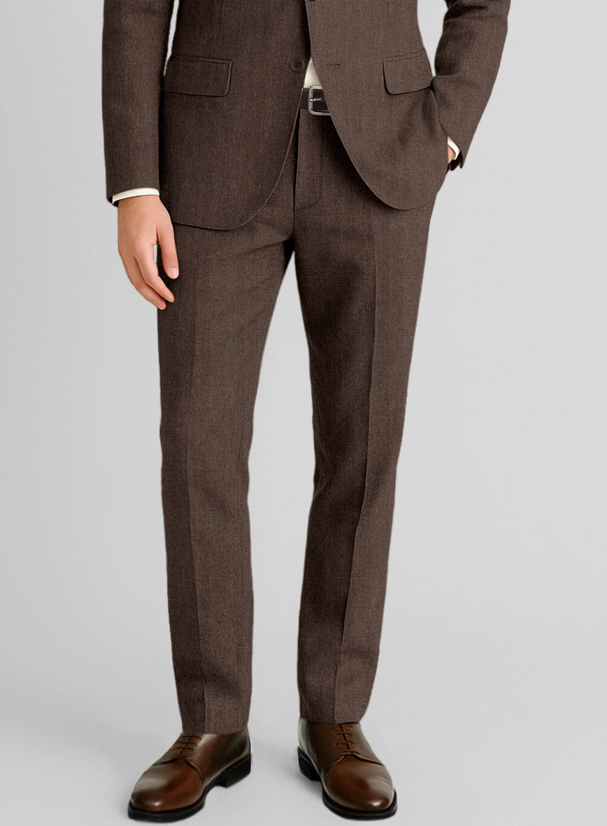 Italian Prato Brown Herringbone Linen Pants - StudioSuits